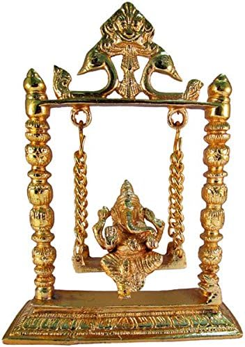 india4you Ganesh Jhoola Idol in Brass, Yellow, 7" x 2" x 9.75"
