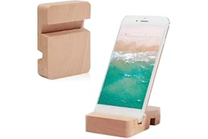Courti - Soporte de teléfono portátil de madera simple y moderno con doble ranura, soporte de escritorio móvil universal para su oficina, cocina, mesa de noche, etc.