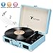 Produktbild Yiiyaa Plattenspieler Tragbar, Schallplattenspieler Turntable mit eingebautem Lautsprecher, Bluetooth, USB-Anschluss MP3-Wiedergabe, Vinyl-to-MP3 Funktion, 3 Geschwindigkeiten 33/45/78 U/min Blau
