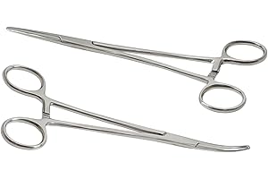 SIMSKY 2 Pièces Pinces à épiler en Acier Inoxydable avec Têtes Droites et Courbées, Ciseaux D'infirmière de Qualité Supérieure, Pince à épiler pour Poils de Chat et de Chien, Pince a Clamper 12.5cm