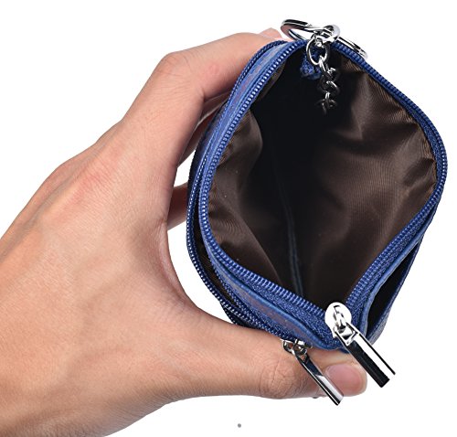 Outrip Womens Mini Coin Purse Wallet Genuine Leather Zipper Pouch with Key Ring (Blue)