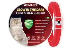 WEALLIN Luminoso Collar Antipulgas y Garrapatas para Gatos, Collar Antipulgas para Gatos con 8 Meses de Protección Efectiva, Collar Antipulgas Gatos Ajustable e Impermeable, Rojo(1 Pack)