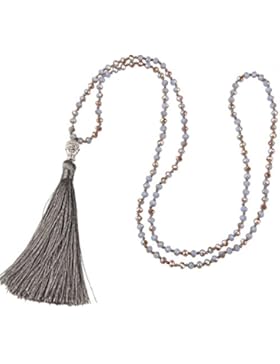 30 Zoll Kleid Zubehör Silber Buddha Kopf Kristall Wulstig Quaste Medaillon Halskette, Braun