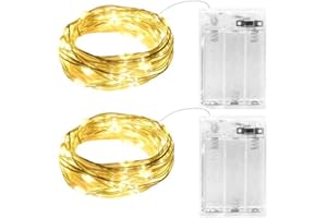 Gcstnn Lichterkette Batterie Timer, 2 Stück 2M 20LED Micro Fairy Lights IP65 Wasserdichte Kupferdraht Lichterketten für Zimmer Garten Krüge Flaschen Weihnachten Halloween In/Außen Deko DIY (Warmweiß)