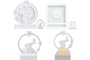 DADAPANGHU Silikonformen Gießformen, Silikonformen Ostern, Silikonform Hase mit Silikonform Kerzenhalter, 3D Kaninchen Gießform Ostern, Ostern Hase Backform, Silikon Gießform, Gießformen Silikon