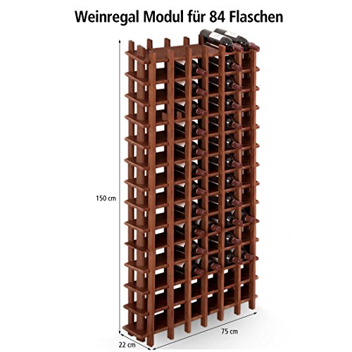 Modulares Weinregal System PRIMAVINO, für 84 Fl., Holz Kiefer dunkelbraun, stapelbar / erweiterbar – H 150 x B 75 x T 22 cm - 2