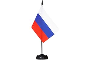 ANLEY Russia Deluxe Desk Flag Set - 6 x 4 Inch Miniature Russian Desktop Flag with 12" Solid Pole - Vivid Color and Fade Resistant - Black Base and Spear Top