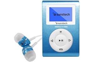 Sunstech DEDALOIII Reproductor MP3 de 8GB con Sintonizador de Radio FM. Auriculares incluidos. Color Azul.