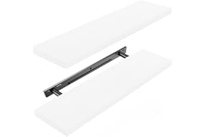 STOREMIC Floating Shelves, White Shelves with Length 60cm, Set of 2 Wall Shelves, Easy to Install Decorative Shelf with Large Storage for Bedroom, Bathroom, Home Office, Living Room