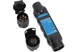TAEUYYM Comprobador Remolque 7 Pines, 12V Comprobador Enchufe Remolque 7 Pines, Con 2 Adaptador Conector Remolque, Comprobador Luz Remolque, Para RV Tractor Camiones(Comprobador 7 Pines + Adaptador)