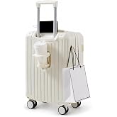 WYDEAZ Cabin Suitcase 55 x 15 x 23 cm Rigid Hand Luggage with Cup Holder and Mobile Holder, Travel Trolley with 4 Detachable
