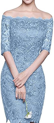 Charm Bridal Lace Half Sleeve Mother of the Bride Cocktail Dress Off Shoulder -12-Light Blue