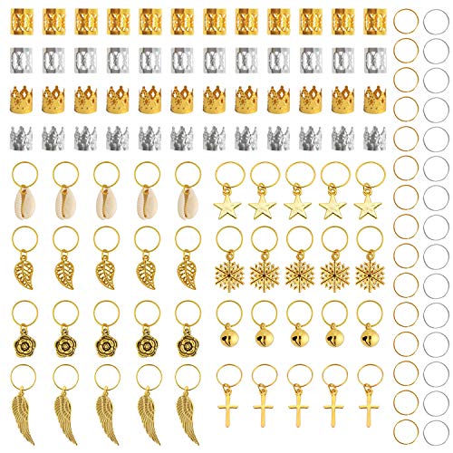 340 Stück Haarspange Dreadlocks Perlen Aluminium Haarklammern Haarschmuck Ringe Clips für Zöpfe Zubehör (Gold und Silber)