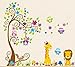 Wall Decal jungle forest lion and giraffe , squirrel owl on colorful tree wall stickers for nursery nursery bedroom