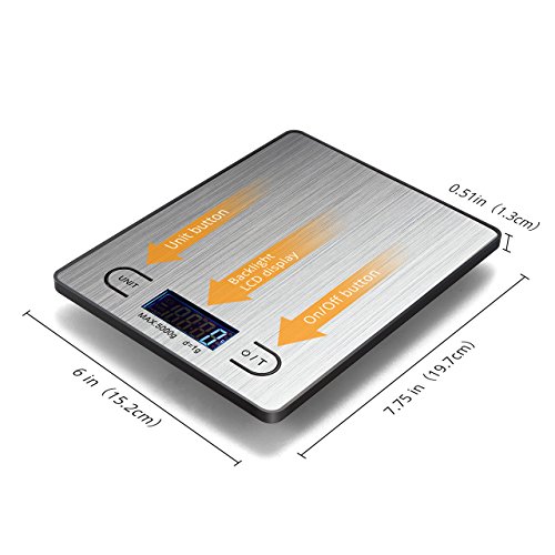 Topop Digitale Küchenwaage 11lb 5kg Gewichtskapazität 4 Maßeinheiten heller LCD-Schirm Silber Edelstahl - 7