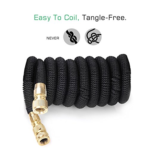 Nuovoware Gartenschlauch, 5M Garten Schlauch Wasserschlauch Gartenteichschlauch mit 8 Spray Modi und abnehmbare Düse für die Bewässerung, Autowäsche, Messing Ventilverbinder + Latex Innenrohr + Polyester Schlauch Gurtband, Schwarz - 7