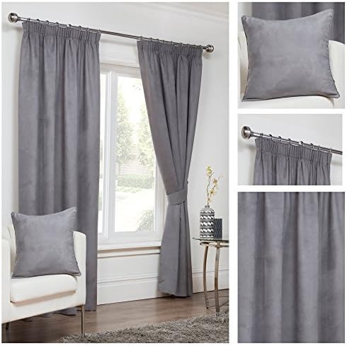 Faux Suede Grey Pencil Pleat/Tape Top Fully Lined Readymade Curtain Pair 66x54in(167x137cm) Approximately By Hamilton McBride®