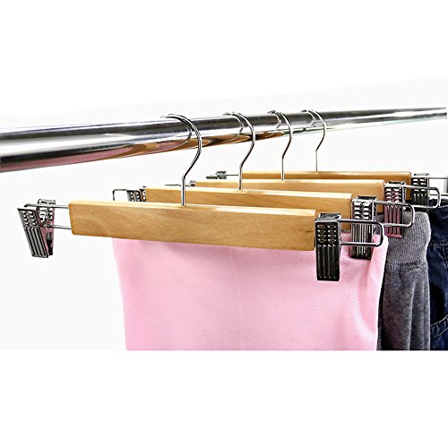 LOHAS Home® naturfarbige Holzkleiderbügel für Hosen und Schoss mit zwei Einstellbaren Anti-Rost-Clips, 10er-Pack - 2