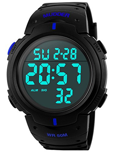 Mudder 5ATM Wasserdichte Digital Sport Armbanduhr Digital Quarz, Blau Mudder 5ATM Wasserdichte Digital Sport Armbanduhr Digital Quarz, Blau
