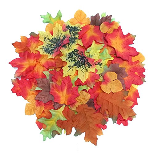 Luxbon 100er Packung Multicolor künstliche Herbstlaub Ahornblätter Herbstblätter Sortierung Blätter aus Textil als Streudeko Unterlage Wandbild Türschild Party Hochzeit Weihnachten Deko