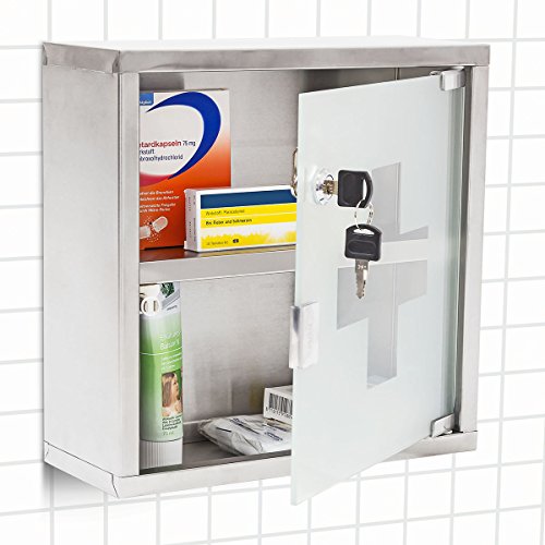 Medizinschrank Arzneischrank Hausapotheke aus Edelstahl & Glas - 2