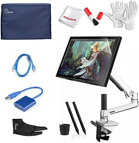 Ugee UG-1910B 19 Inch Graphics Pen Display Tablet with LCD Monitor Arm, USB 3.0 to VGA Adapter, 2 Original Pens, Monitor Cover, Screen Protector, Two-Finger Glove and 2 USB Cable