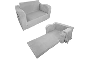 ‎WONDER SPACE Wonder Space Vor-montiertes Kinder Schaumsofa mit Decke, Kleinkind 2-in-1 Konvertierbares Sofa, Innen Zusammenklappbarer Lounger Stuhl & Klappbares Bodenbett für Jungen & Mädchen (Grau)