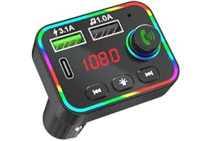 Crown Tech Bluetooth 5.0 FM Transmitter for Car, 38W PD&QC3.0 Fast Car Charger Wireless Bluetooth FM Radio Adapter Bass Sound Music Player FM Car Kit with Hands-Free Calling Support USB Drive