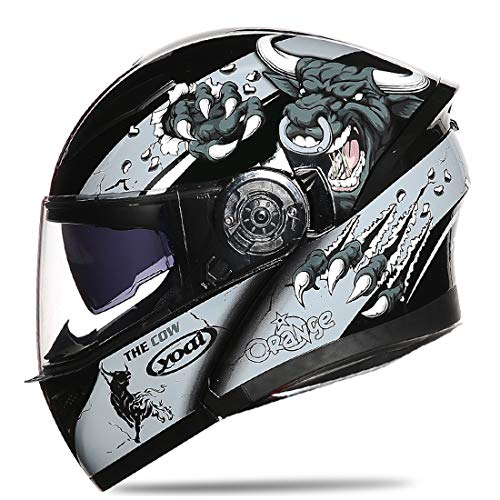 Mr·J Casque intégral · Casque de Moto intégral · Casque Flip-Up Casque de Moto pour Femme, Homme Adulte, il Casque ECE Helmet ECE Helmet Casque de Scooter avec Pare-Soleil,Gris,L