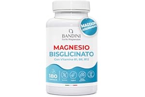 Bandini® Magnesio Bisglicinato 180 Capsule (2 mesi), 350 mg di Glicinato, Chelato per dose arricchito di Vitamina B1, B6, B12 Anti stress e fatica, Integratore per Sistema Nervoso, 100% Vegan