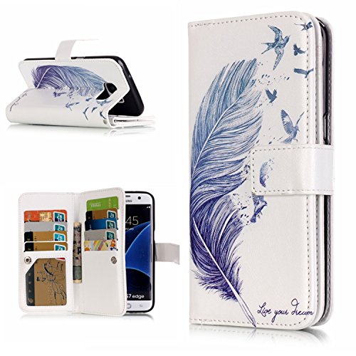 Preisvergleich Produktbild Roreikes Samsung Galaxy S7 Edge , Galaxy S7 Edge Case , Hülle Muster Blume Strap Wallet Cover Tasche Bunte Retro PU Leder Flip Case Handytasche Muster Schutz Hüllen im Bookstyle Handyhülle Ledertasche mit Stand mit Neun Funktion Kartenfächer Magnetverschluss Magnet Etui Schale Schutzhüllen für Samsung Galaxy S7 Edge