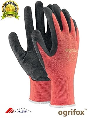 Ogrifox Lot de 24 paires de gants de sécurité durables enduits de latex Pour jardinage et travaux, L - 9, noir/rouge, 60