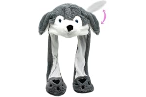 NAICHUO Plush Animal Hat with Moving Jumping Ears Pop Up Beating Hat Movable Dancing Cap for Kids Adult