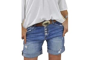 ORANDESIGNE Jeans Short Damen High Waist Denim Bermuda-Shorts Basic Stretch Shorts mit Aufschlag Tarnung Kurze Hose Short Boyfriend Caprihose im Used Look