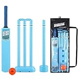 Juego de críquet con todo lo que necesitas; bate de plástico, 3 salpicaduras, 1 base de salpicadero, 2 barras y una bola de críquet