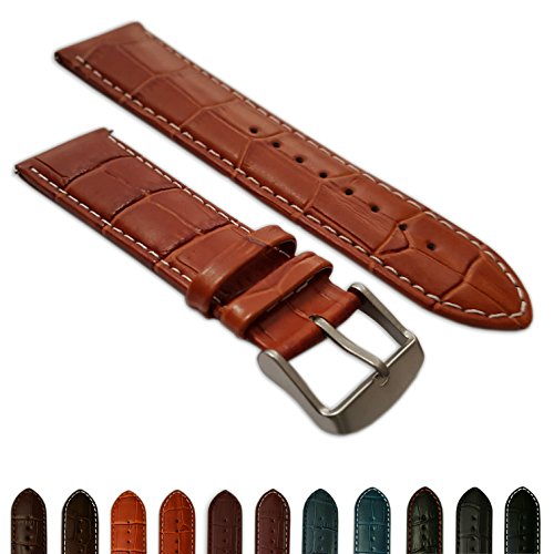 Jewellers Tools20mm Tan & White Genuine Leather Mock Croc Watch Strap Band Mens Crocodile Padded Sandblasted Buckle