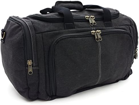 Large mens canvas Duffel bag traditional Travel gym Air cabin Compatible (Black)