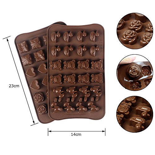 JPSOR 6 Stück Silikon Pralinenformen, Schokoladeformen, Silikonformen, Eis Formen, Seifenformen, Silikon-Backen Formen; Herz, Blume, Stern und Viereck-Form&Tier Geschenken Formen - 3