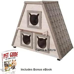 Outdoor Cat House Triple Cat / Kitten House Weather Proof Pet 
