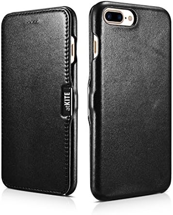 atKITE iPhone 8 Plus iPhone 7 Plus case, Genuine Leather Luxury Style Magnet Folio Case - Black - Unique Design - Ultra Slim - Precise Cut and Design - Handcrafted
