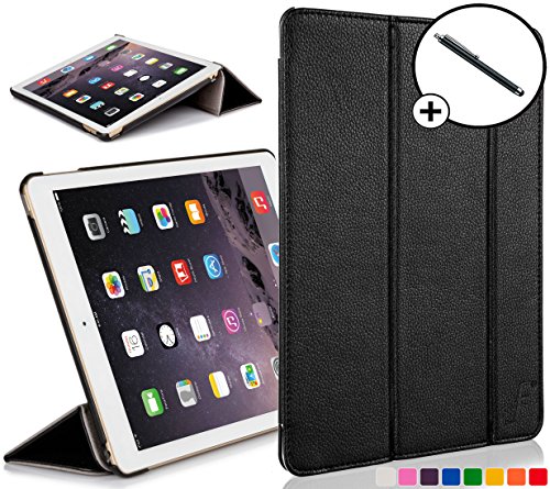 ForeFront Cases® Neue Apple iPad Air Kunstleder Hülle Schutzhülle / Ständer - Magnetische Auto Sleep/Wake-Funktion für 2013 iPad Air + WiFi 16Gb, 32Gb, 64Gb, 128Gb - inkl. Eingabestift - SCHWARZ