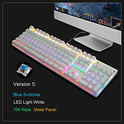HTACSA Colorful Led Backlight Mechanical Keyboard Professional Advanced Gaming Keyboard El Teclado Gamer Game Keyboard,104 White Led Light