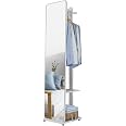 JIAYING Appendiabiti Appendiabiti Da Terra Garment Garment Rack Specchio Con Specchio A Specchio A Piena Lunghezza, Con Asta E Ruota Appesa, Per Negozio Di Abbigliamento, Spogliatoio, F(Color:Marrone