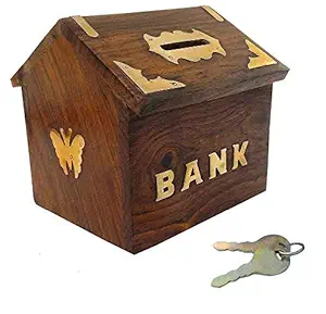 Classic Shoppe Handmade Wooden Money Bank Hut Style Kids Piggy Coin Box (4 Inch)