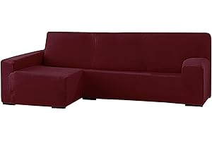 GFD - Funda de Sofá Chaise Long, Funda Protectora de Sofá Chaise Longue L de Tela Elástica Ajustable, Resistente Perros Gatos Mascotas (Granate, Izquierda)