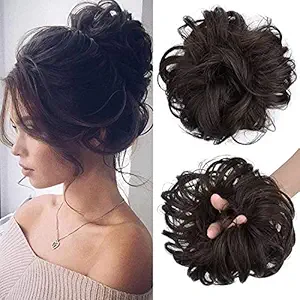 D-DIVINE 1PCS Messy Bun Hair Piece Hair Extension With Elastic Rubber Band Hairpiece Synthetic Hair Scrunchies Hair Piece for Women Girls Color Brown