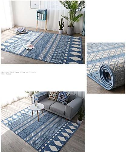 YLMDC Nordic black and white lattice diamond-shaped geometric pattern combination carpet, living room sofa bedroom bedside home rectangular rug ( Color : Blue )