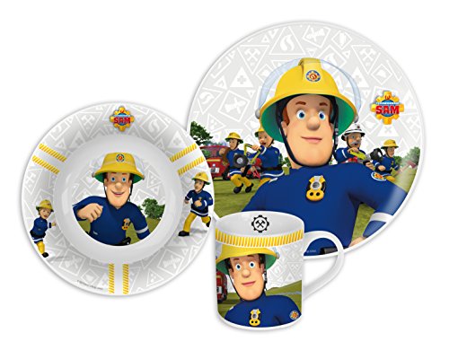 Feuerwehmann Sam Porzellan 3-teiliges Frühstück-Set im Geschenk-Karton Becher, Müsli-Schale & Teller - 2