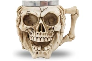 BAYINBROOK Resina de Acero Inoxidable Taza del Kráneo,Taza del cráneo 3D,Jarra de Cerveza Vikingo,para Café Bebidas Halloween Bar Decoración de Calavera Medievales,(Cover Face)