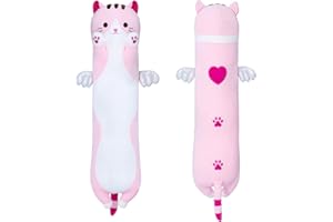 SNOWOLF Coussin en peluche chat - Long coussin doux en coton - Peluche mignonne rembourrée - Jouet - Cadeau pour les enfants et les amis - Rose - 70 cm